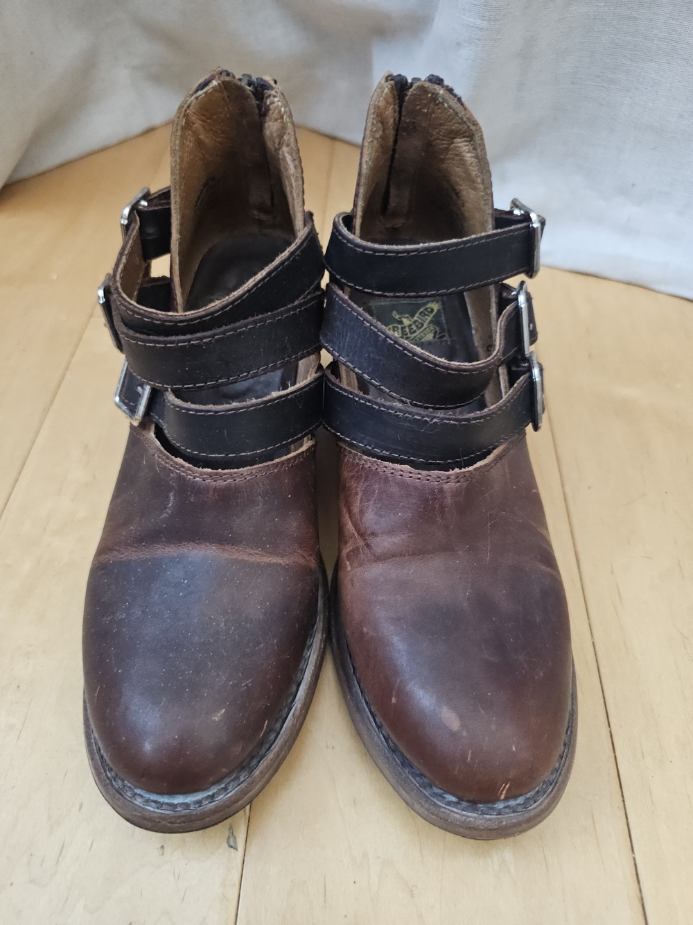 Freebird by Steven Dawson Booties Brown Distressed Leather Triple Buckle Boots - Picture 5 of 12